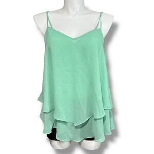 Torrid Womens Tank Top Blouse Strappy Layered Chiffon V Neck Soft Mint Green 2